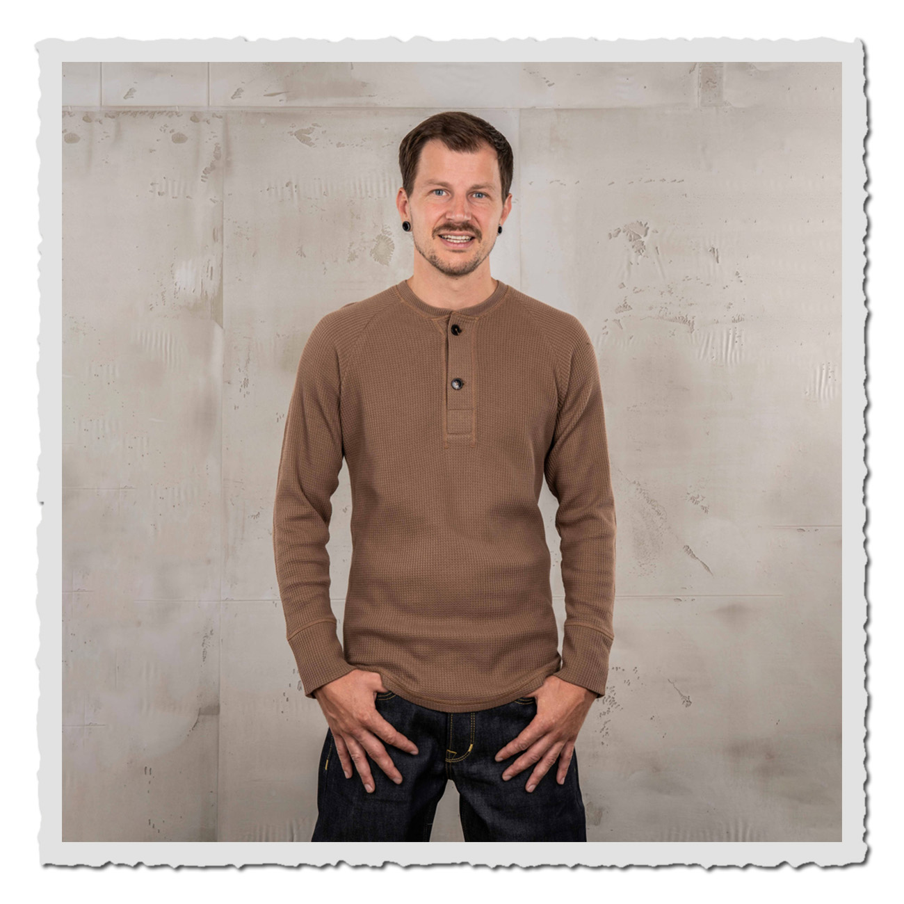 Pike Brothers 1936 Waffle Shirt Gilbert Caramel – klassisches Retro-Langarmshirt aus Baumwolle